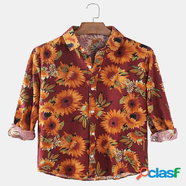 Hombres vendimia Sunflower Print Daily Designer camisas de