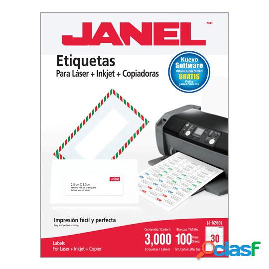 Janel Paquete de 3000 Etiquetas Blancas de 25x67mm