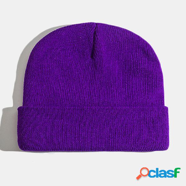 Lana tejida de color sólido unisex Sombrero Cráneo Gorra