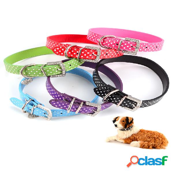 Mascota ajustable Perro Collar de cuero PU Hebilla Cachorro