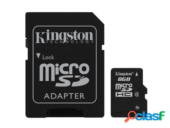 Memoria Flash Kingston, 8GB microSDHC Clase 4, con Adaptador