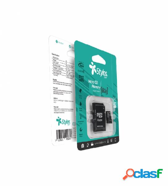 Memoria Flash Stylos, 8GB MicroSD Clase 4, con Adaptador