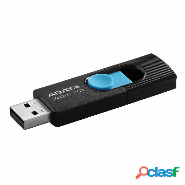 Memoria USB Adata UV220, 8GB, USB 2.0, Negro/Azul