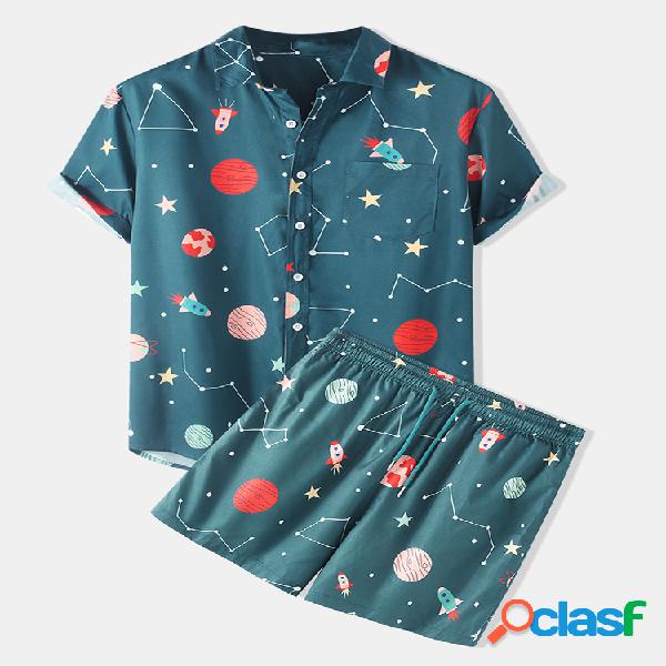 Mens Funny Space Cartoon Print Trajes finos y transpirables