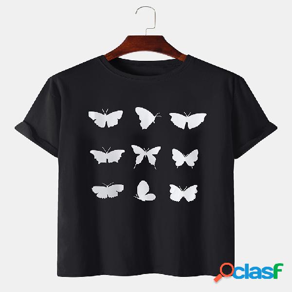 Mens Lovely Butterfly Impreso transpirable suelta ronda