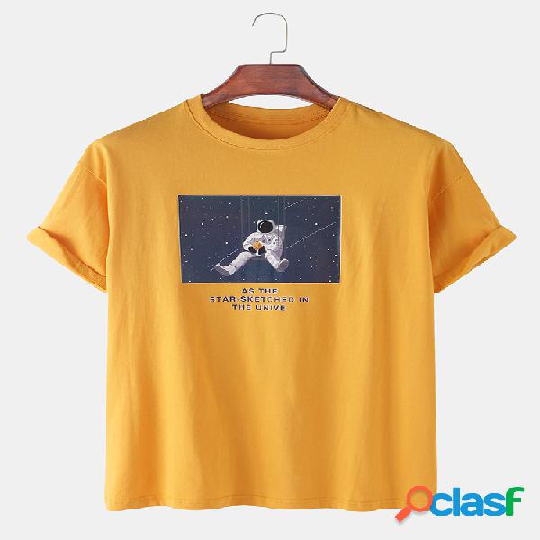 Mens Space Graphic Print Plain Casual transpirable redondo