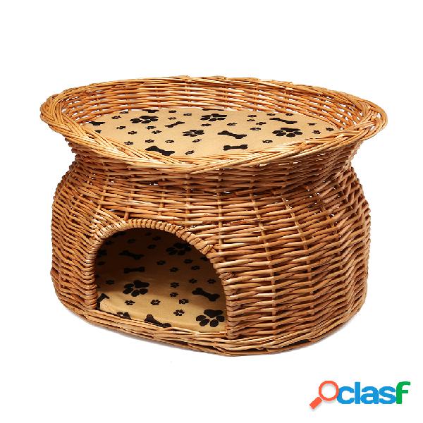 Mimbre de 2 niveles Gato Cesta para cama Casa para mascotas
