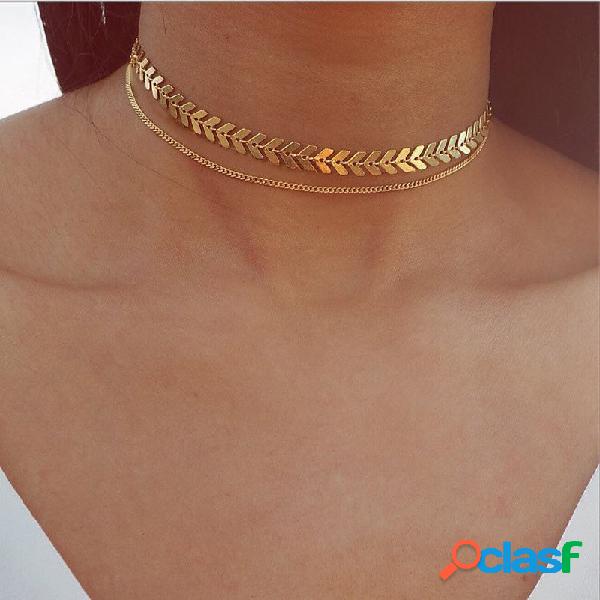 Moda Chocker Collar Gold Double Deck Fishbone Paillette