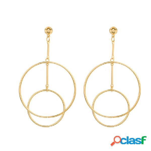 Moda Ear Drop Earrings Hollow Double Circle Combination Hoop