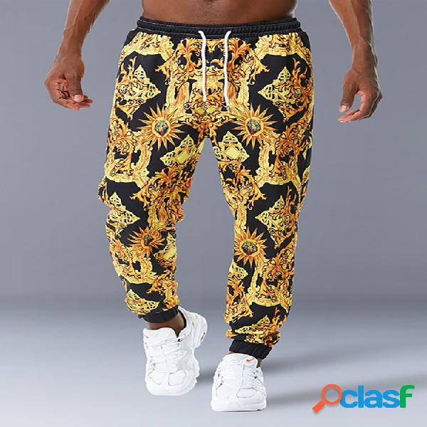 Moda Personalidad Sol Estampado de flores Jogging Pantalones