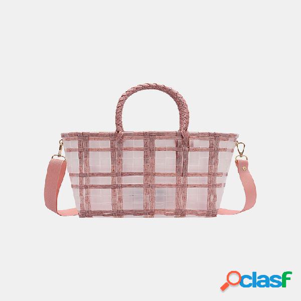 Mujer Bolso de hombro transparente de gran capacidad de paja