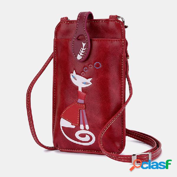 Mujer Crossbody Bolsa Cute Gato Patrón Handbag Phone Bolsa
