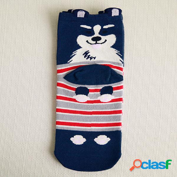 Mujeres Cute Cartoon Middle Tube calcetines Transpirable