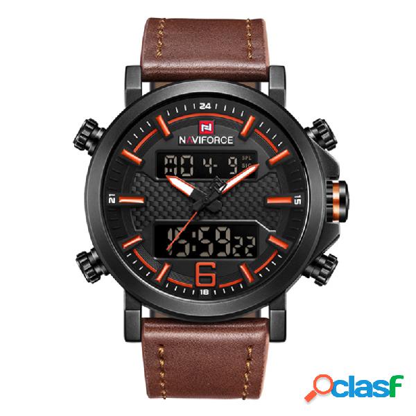 NAVIFORCE 9135 Dual Display Digital Watch Leather Band