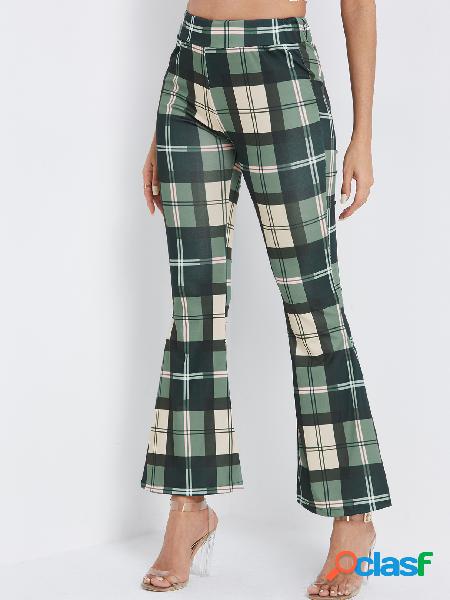 Pantalones de cintura media a cuadros anchos verdes