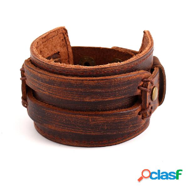 Punk Bangle Bracelet Black Brown Leather Wave Cuff Bracelet