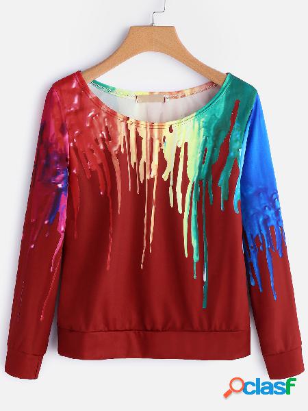 Red Fantasy Color One Shoulder Long Sleeves camiseta