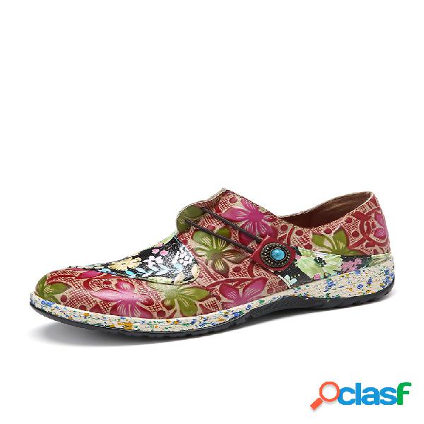 SOCOFY Retro Hebilla Fancy Flowers Empalme Piel Genuina