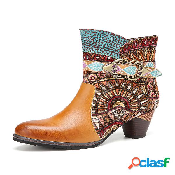 SOCOFY Retro Tribal Patrón Empalme de tela de color sólido
