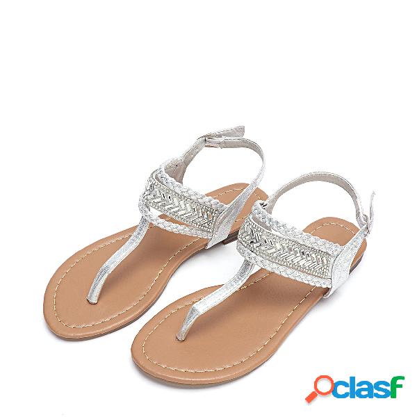 Sandalias planas de punto plata Boho Jewerly