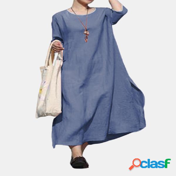 Split Loose Solid Color 3/4 Sleeve Plus Talla Vestido