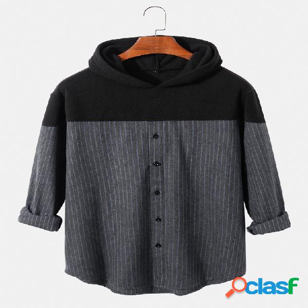 Sudaderas con capucha casuales de manga larga con botones a