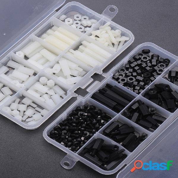 Suleve ™ M3NH6 300Pcs M3 Nylon Tornillo Blanco y negro