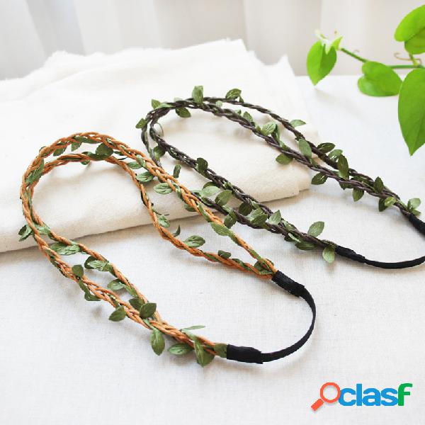 Temperamento bohemio Hoja Diadema elástica con borla Ratán