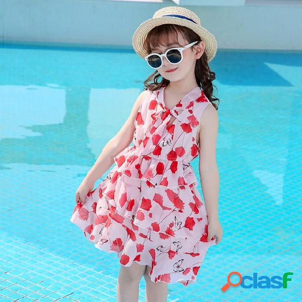 Temporada infantil Nueva gasa Vestido Chica Floral Falda de