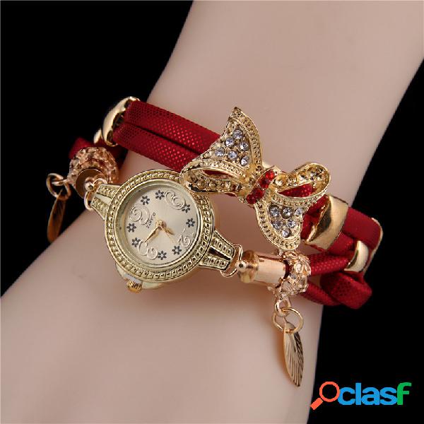 Trendy Rhinestone Bow Colgante Reloj Reloj de pulsera de