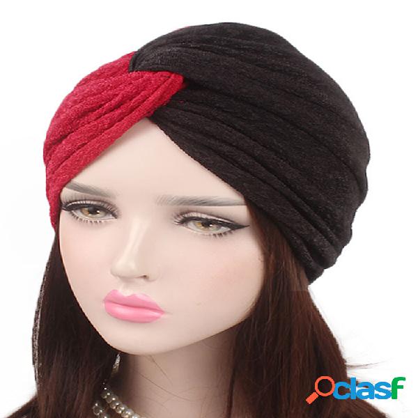 Turbante elástico cruzado bicolor de poliéster para mujer