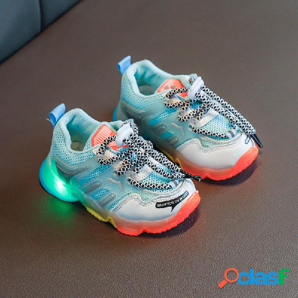 Unisex Kids Sports Mesh Splicing luz LED Rainbow Sole Lace