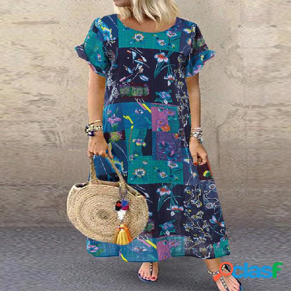 Verano de manga corta con estampado bohemio Plus Talla