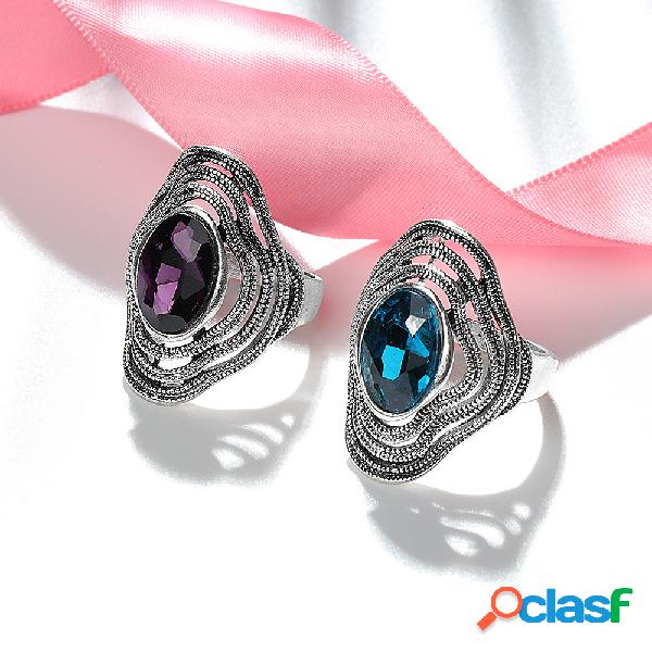 vendimia Borla de metal Anillo de piedras preciosas huecas