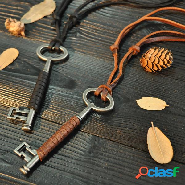 vendimia Collar de cuero con forma de llave Punk Rock
