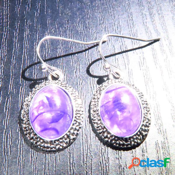 vendimia Cristal morado geométrico Colgante Pendientes