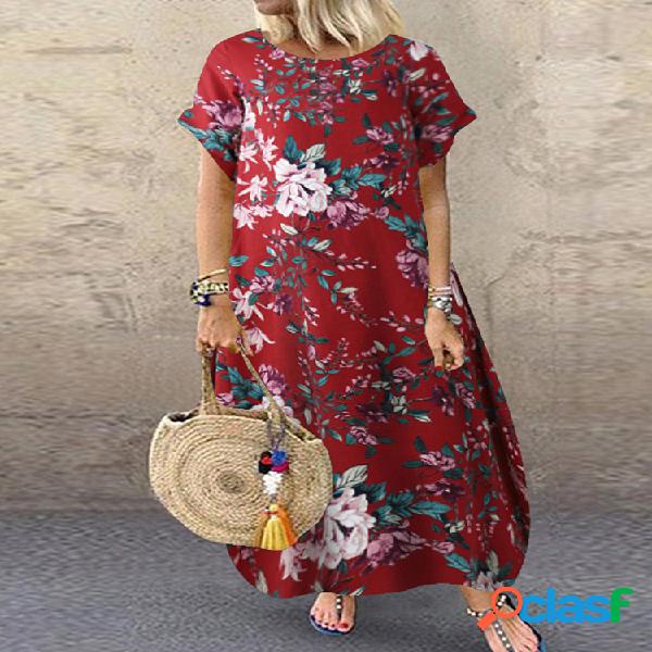 vendimia Estampado de flores Plus Talla Maxi Vestido