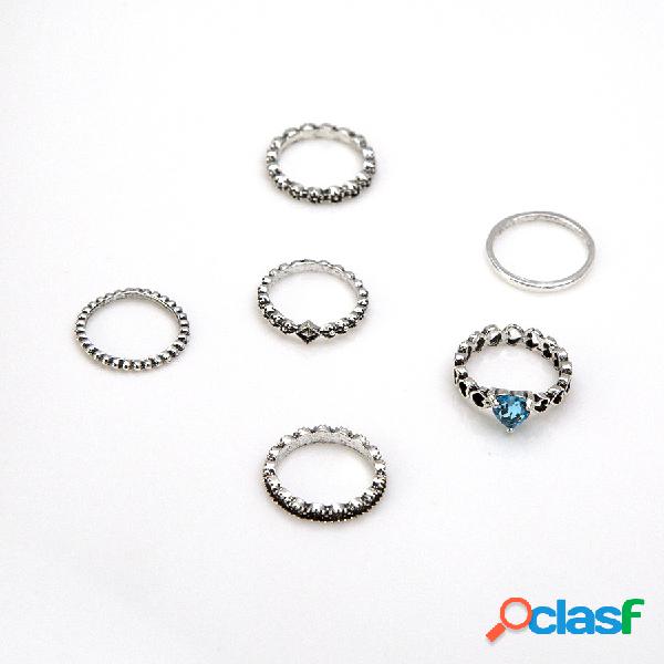 6 piezas / set vendimia anillo de dedo de geometría de