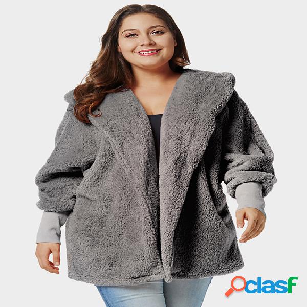 Abrigo de piel sintética con capucha gris talla extra