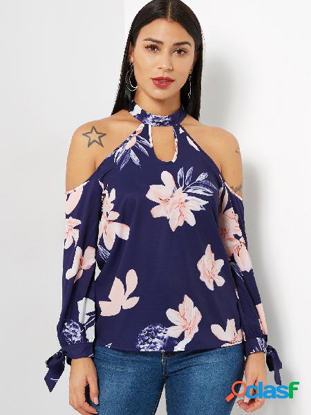 Blusa de manga larga con estampado floral al azar en la