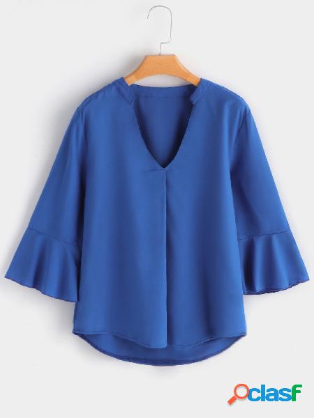 Blusa de mangas de campana con cuello en v azul
