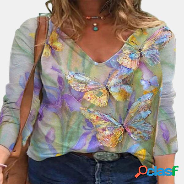 Blusa multicolor con estampado de flores y mariposas de
