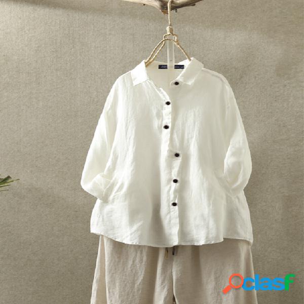 Botón casual de solapa de color sólido Plus Tamaño Camisa