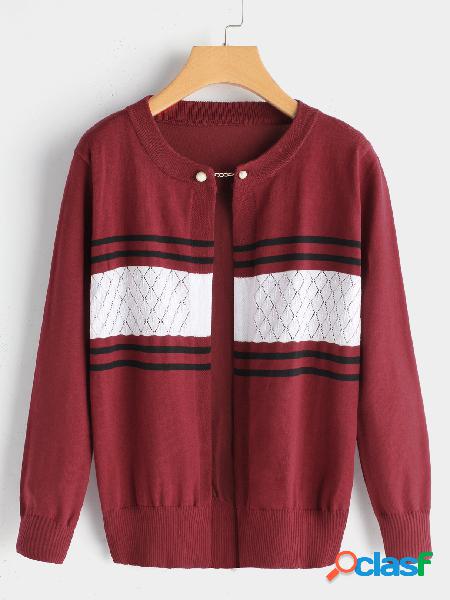 Botón rojo Keyhole Stripe manga larga abrigo