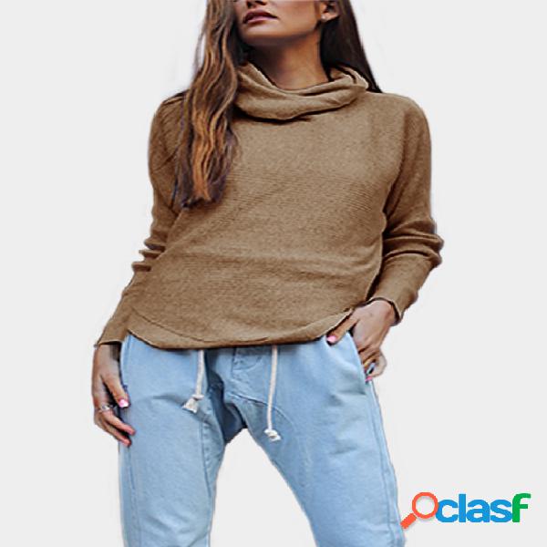 Casual de cuello alto de manga larga Curve Hem Suéteres