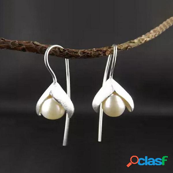 Flor de plata de ley 925 Mujer Pendientes Brotes Perla