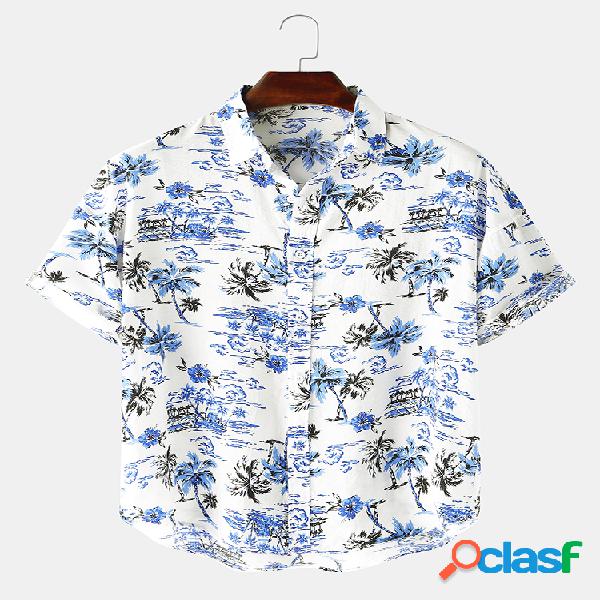 Hombres Coco Tree Playa Imprimir camisas de manga corta