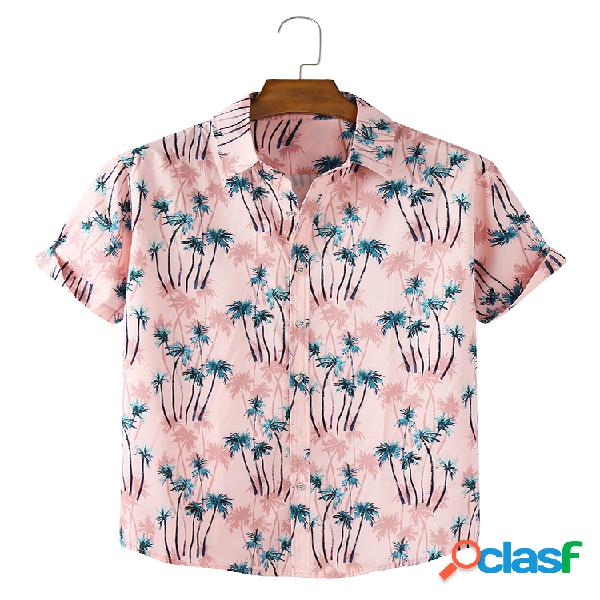 Hombres Coco Tree Print Holiday Casual Camisas ligeras de