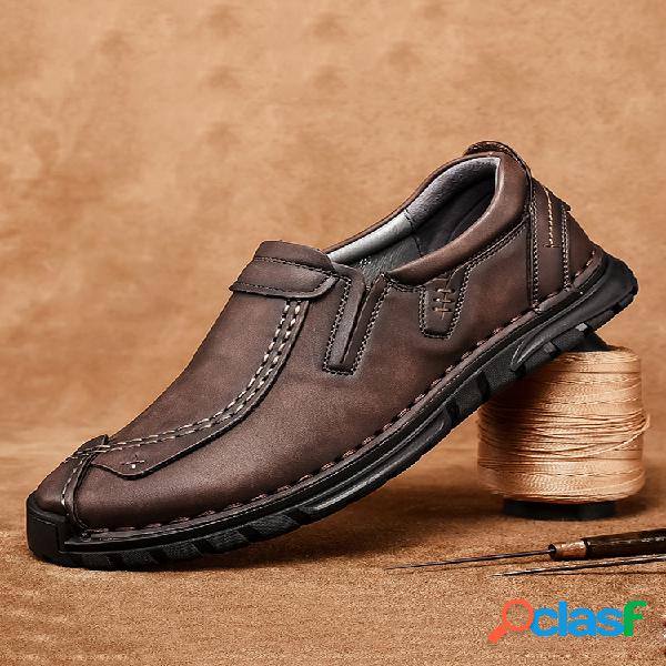 Hombres Retro Piel Genuina Antideslizante Soft Suela Casual