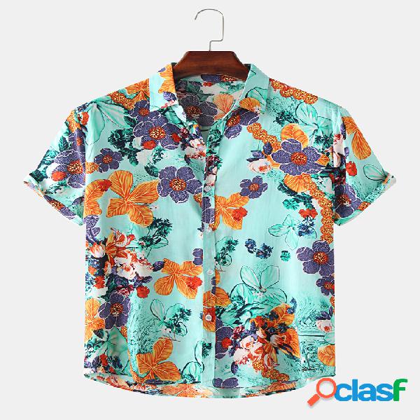 Hombres elegantes Oil estampado Hoja y flores camisas de